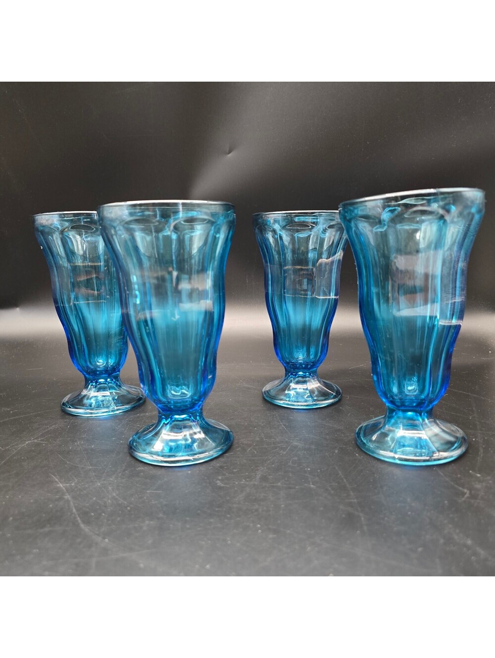Vintage Anchor Hocking Aqua Blue Fountainware Milkshake Sundae Glasses Set of 4